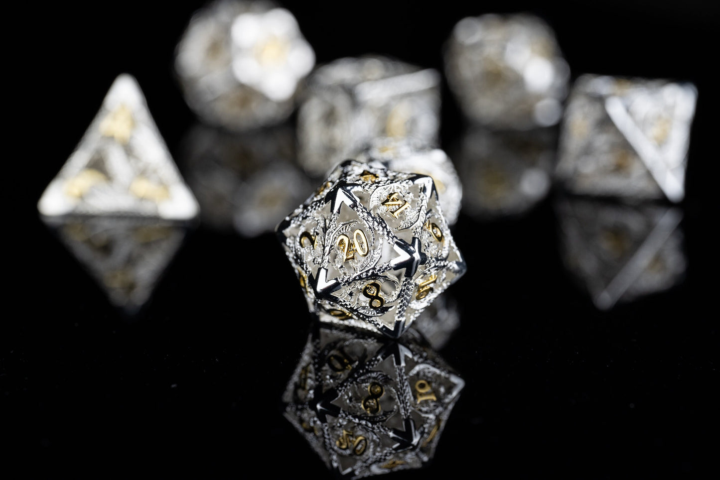 Aura of Courage Paladin Metal Dice Set: Hollow Polyhedral DnD Dice for Dungeons and Dragons Players