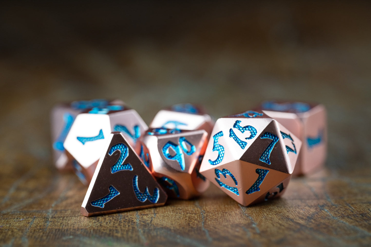 Copper Serpentstrike Metal Dice Set: Dragon Scale Polyhedral DnD Dice - Premium Metal Dice for Dungeons and Dragons