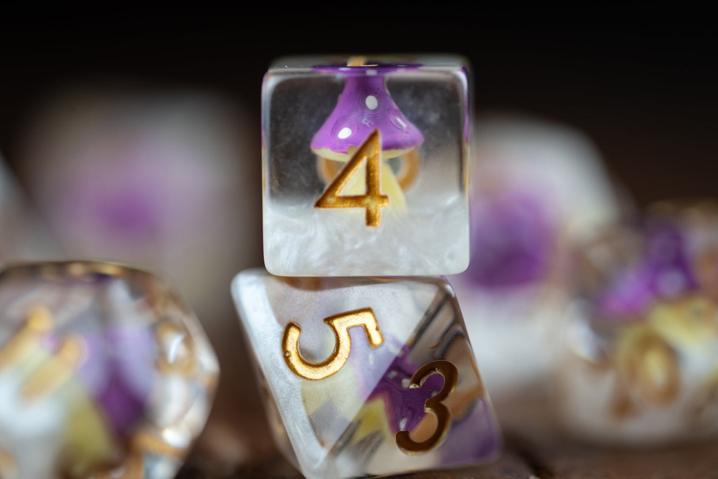 Shroom of Doom Purple Mushroom Dice Set: Cute Polyhedral DnD Dice for Druids - Unique Gift for Dungeons and Dragons Players