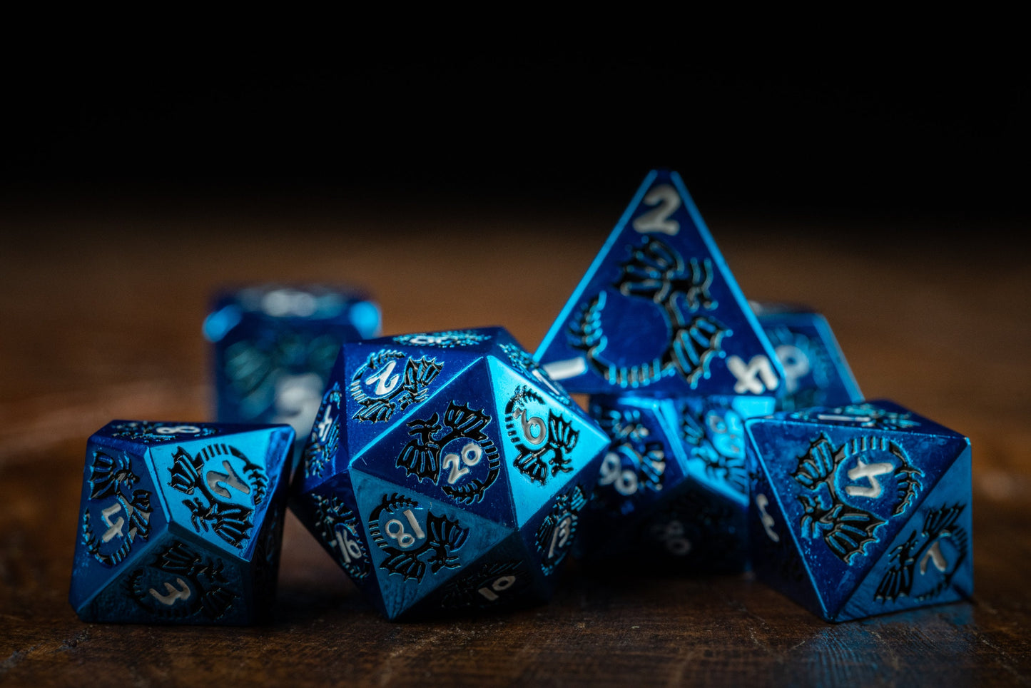 Ice Storm Metal Dice Set: Blue Luminance - Premium DnD Metal Dice for Dungeons and Dragons