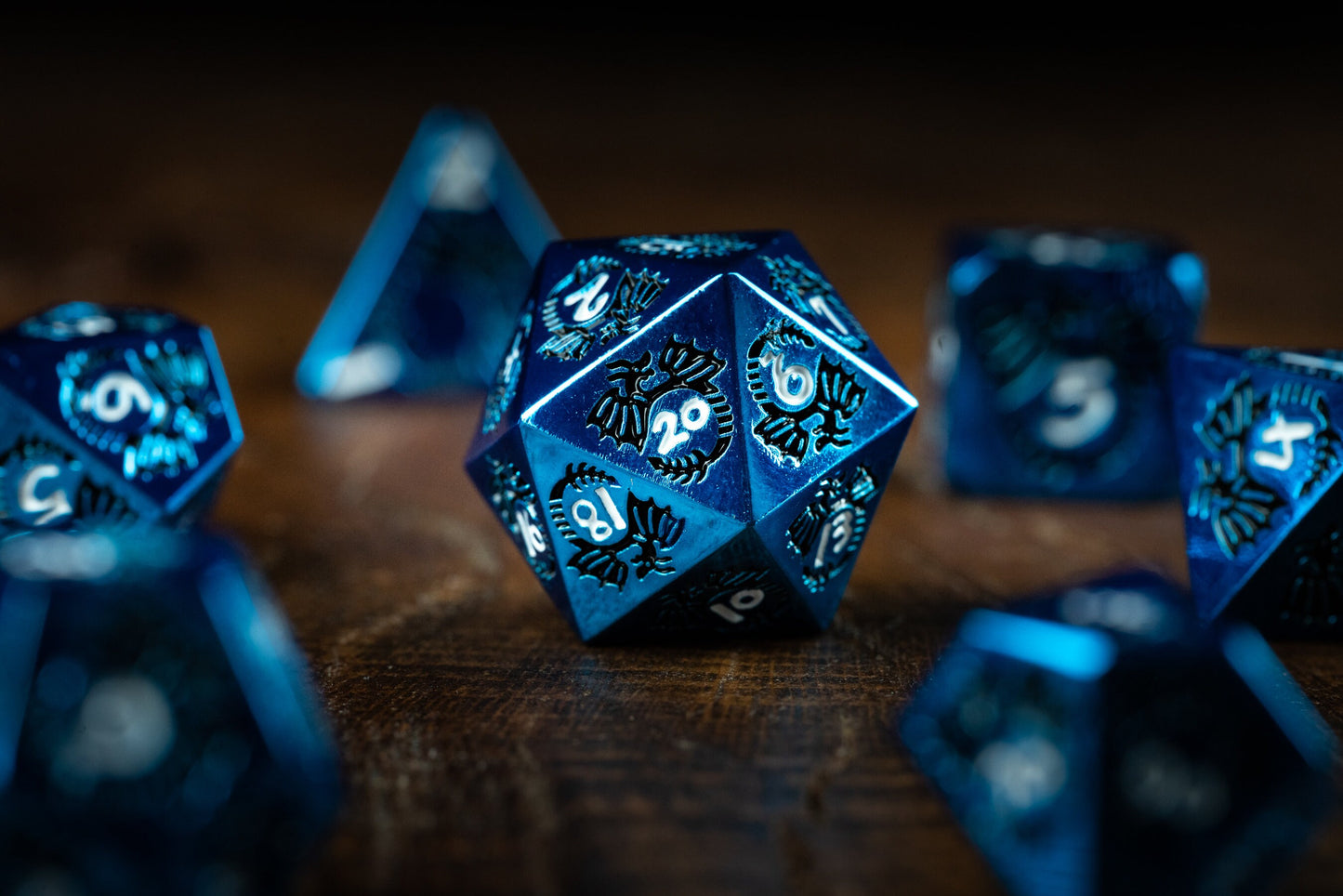 Ice Storm Metal Dice Set: Blue Luminance - Premium DnD Metal Dice for Dungeons and Dragons