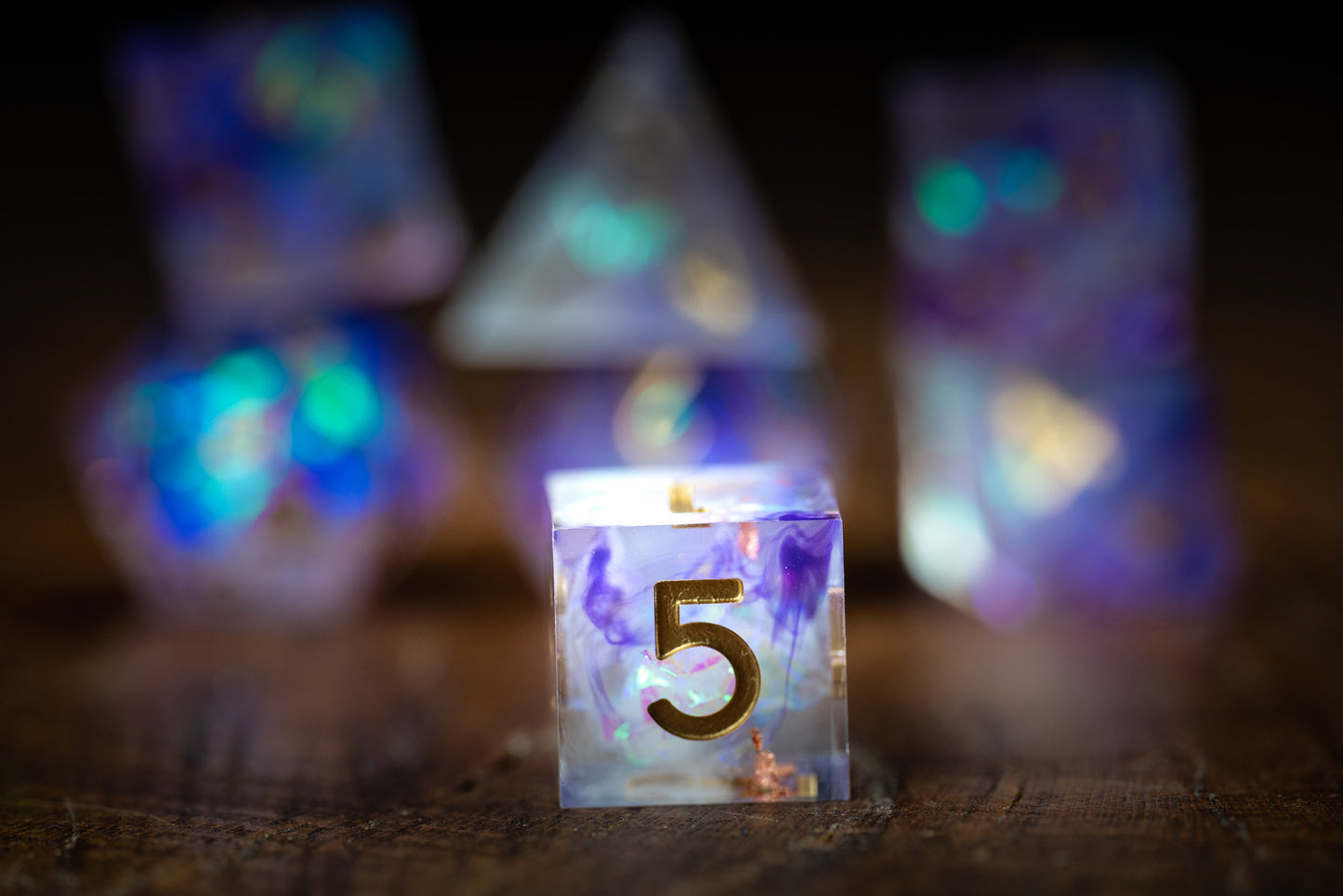 Purple Nebula Space Dice Set: Polyhedral Sharp Edge D&D Resin Galaxy Dice