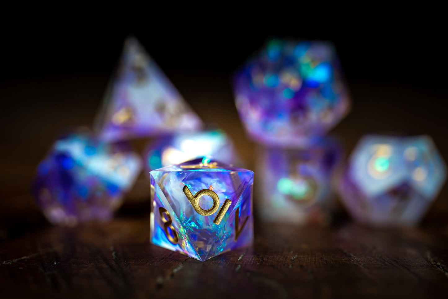 Purple Nebula Space Dice Set: Polyhedral Sharp Edge D&D Resin Galaxy Dice