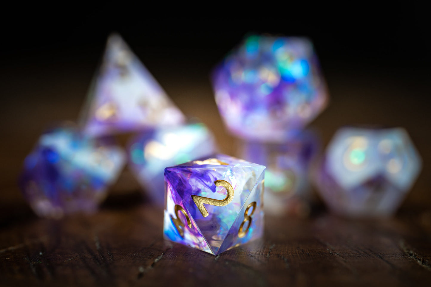 Purple Nebula Space Dice Set: Polyhedral Sharp Edge D&D Resin Galaxy Dice