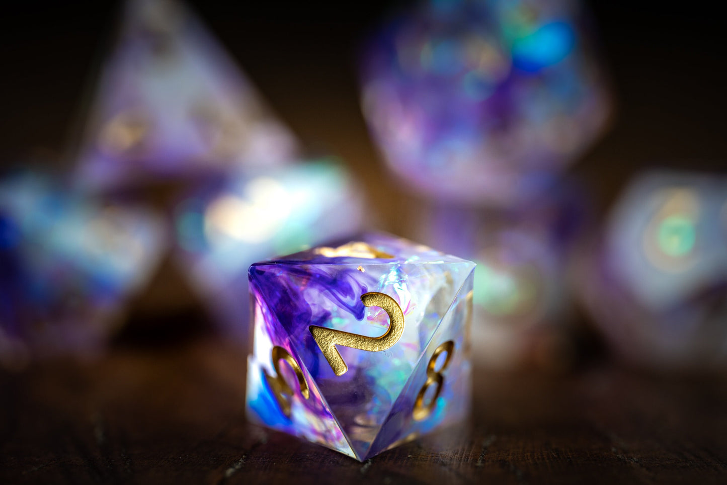 Purple Nebula Space Dice Set: Polyhedral Sharp Edge D&D Resin Galaxy Dice