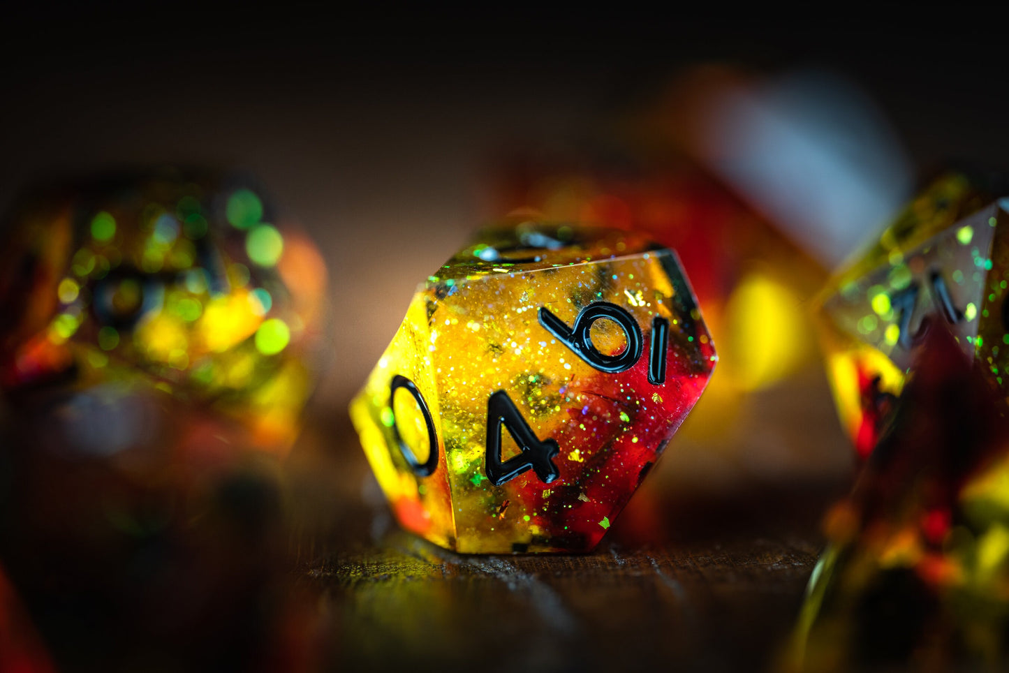 Burning Star Polyhedral Space Dice Set: Sharp Edge Resin Galaxy Dice for D&D Adventures