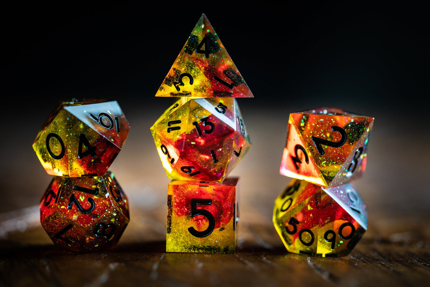 Burning Star Polyhedral Space Dice Set: Sharp Edge Resin Galaxy Dice for D&D Adventures