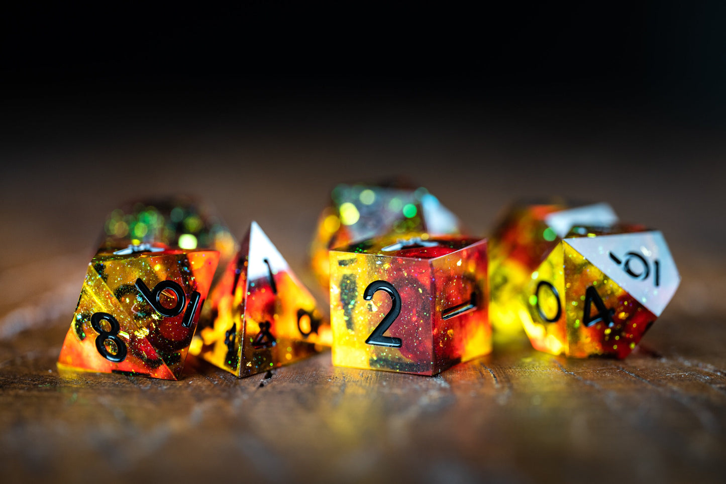 Burning Star Polyhedral Space Dice Set: Sharp Edge Resin Galaxy Dice for D&D Adventures