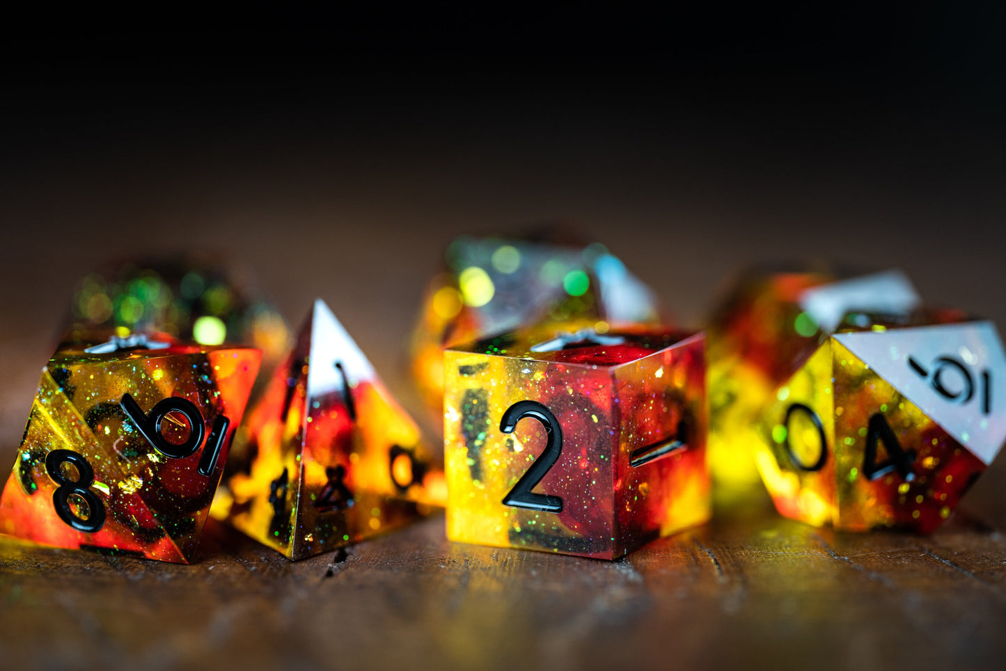 Burning Star Polyhedral Space Dice Set: Sharp Edge Resin Galaxy Dice for D&D Adventures