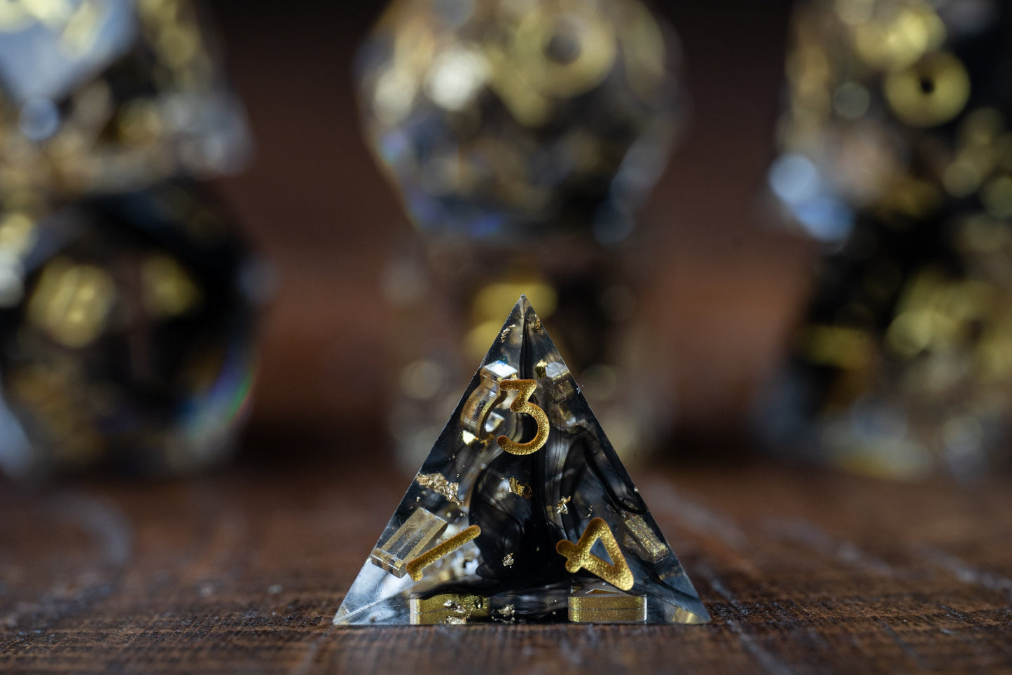 Galaxy Glitter: Polyhedral Dice Set for DnD & TTRPG - Sharp Edge Resin Dice in Black and Gold