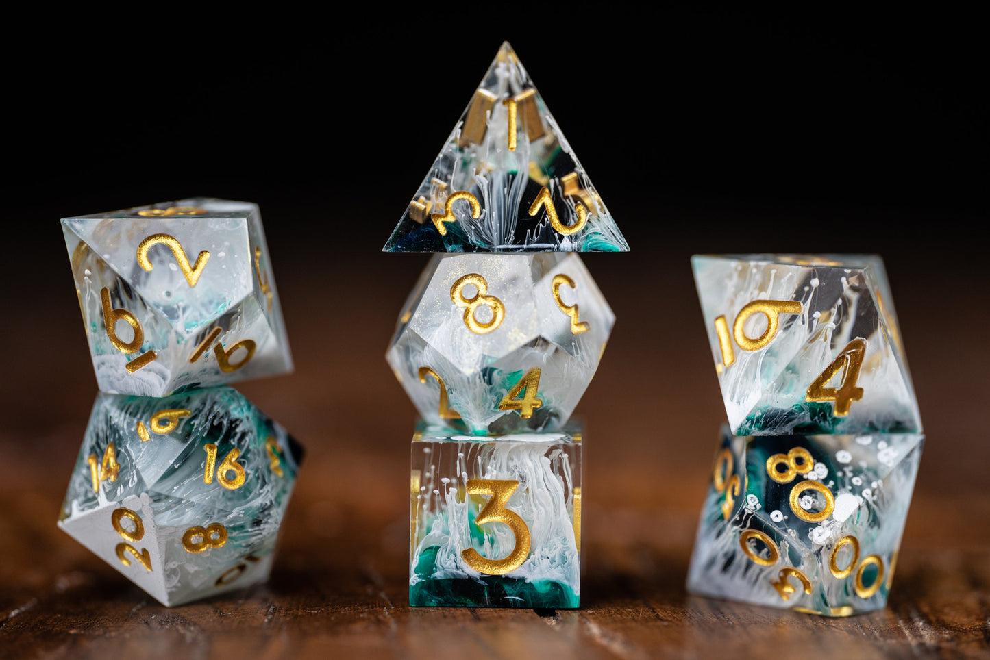 Waves of Neptune Space Dice Set: Polyhedral Sharp Edge D&D Galaxy Dice