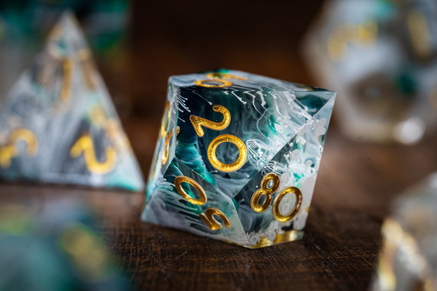 Waves of Neptune Space Dice Set: Polyhedral Sharp Edge D&D Galaxy Dice