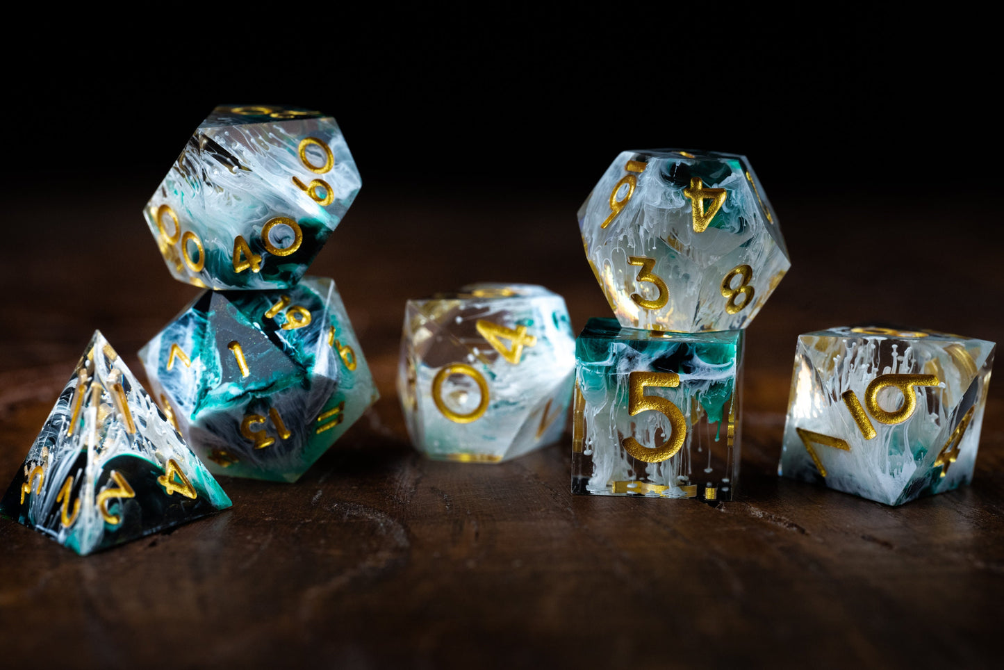 Waves of Neptune Space Dice Set: Polyhedral Sharp Edge D&D Galaxy Dice