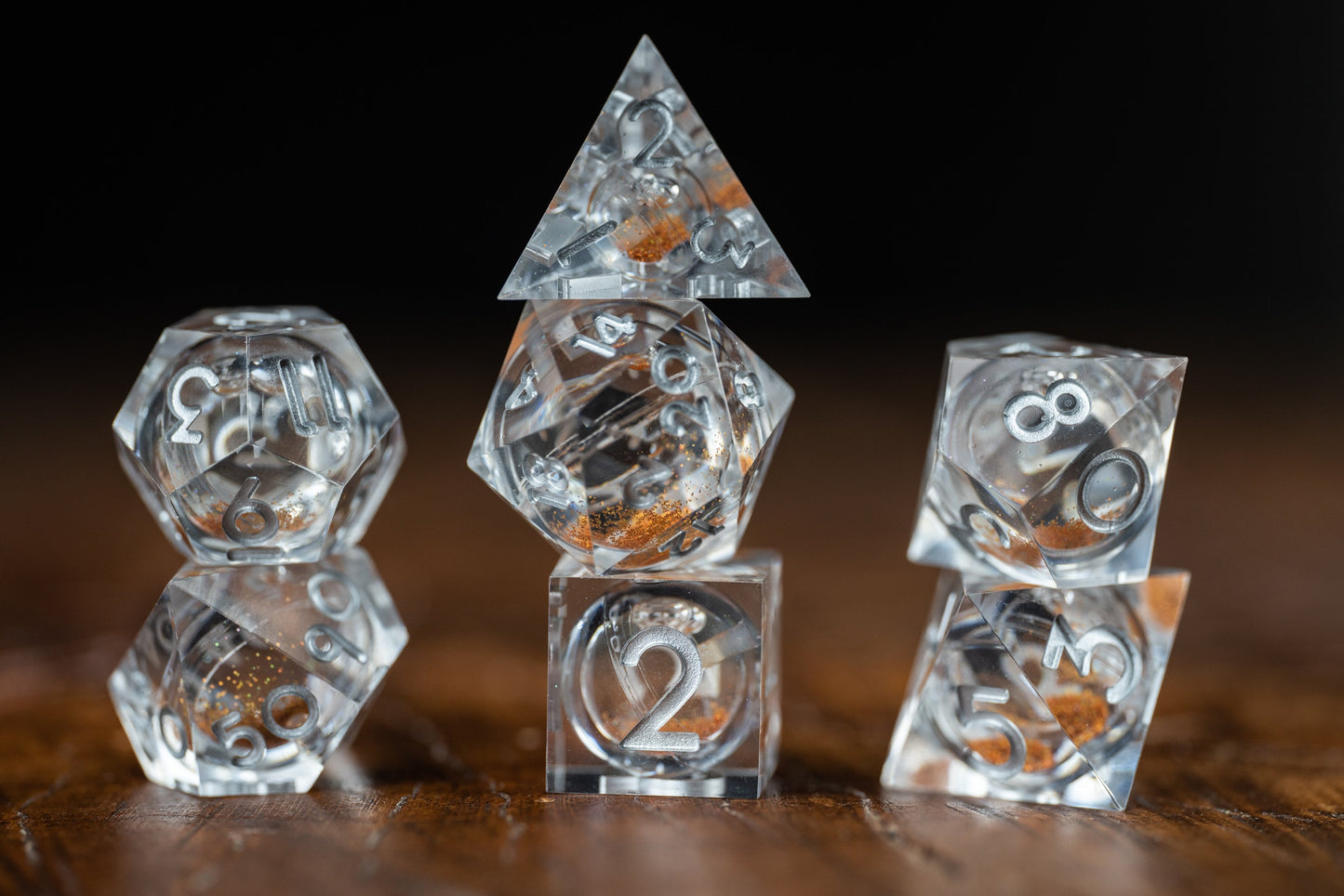 Amber Nova Liquid Core Dice Set: Orange Space Dice with Sharp Edges and Glitter - Premium Polyhedral DnD Dice for Dungeons and Dragons