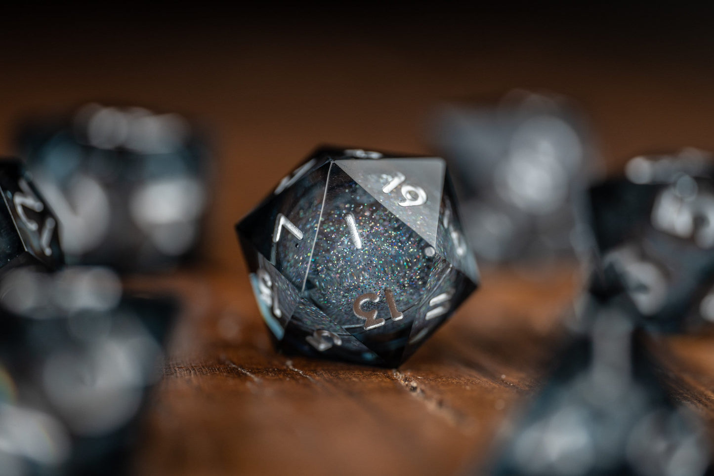 Shadow Nebula Black Dice Set: Sharp Edge Polyhedral Liquid Core Dice with Glitter - Premium Space DnD Dice for Dungeons and Dragons