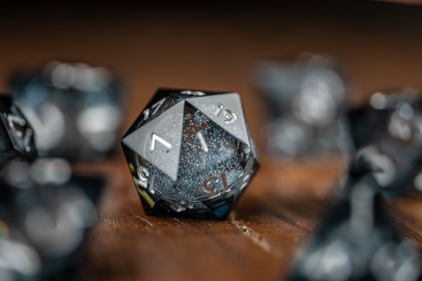 Shadow Nebula Black Dice Set: Sharp Edge Polyhedral Liquid Core Dice with Glitter - Premium Space DnD Dice for Dungeons and Dragons