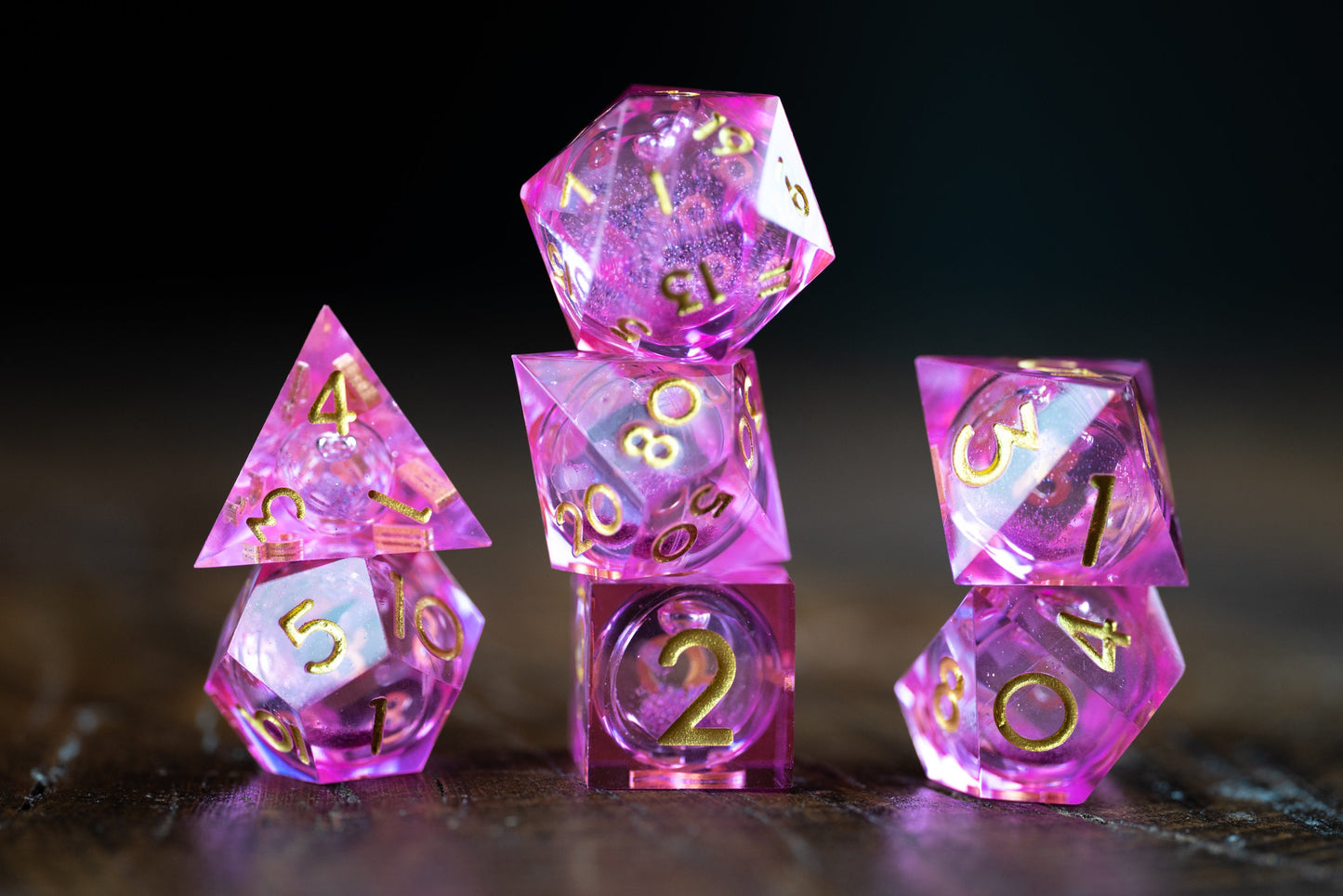 Pink Stardrop Liquid Core Dice Set: Sharp Edge Polyhedral Space Dice with Glitter - Premium DnD Dice for Dungeons and Dragons