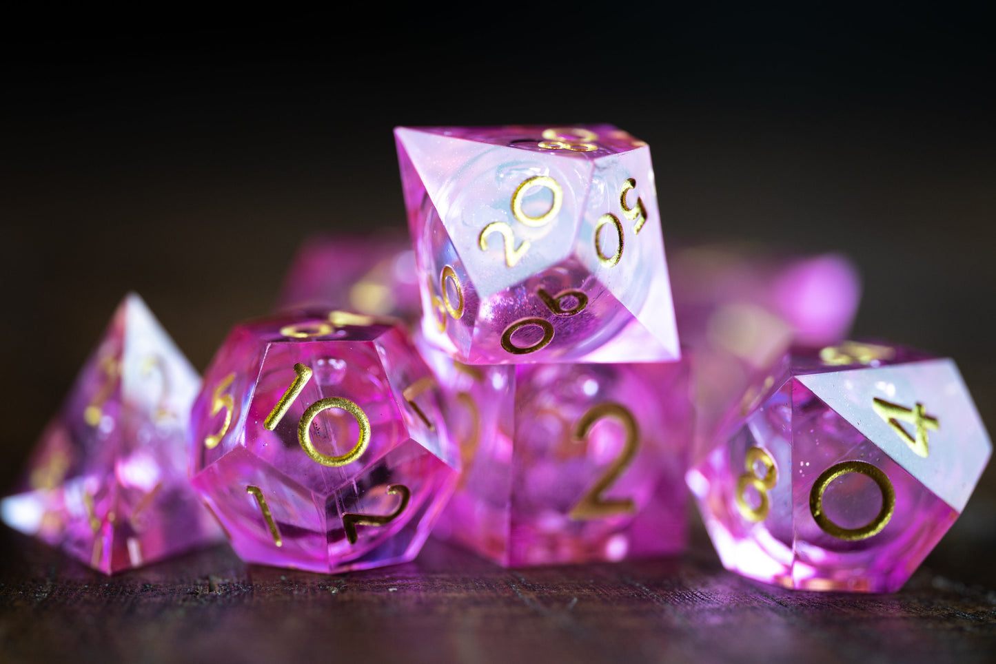 Pink Stardrop Liquid Core Dice Set: Sharp Edge Polyhedral Space Dice with Glitter - Premium DnD Dice for Dungeons and Dragons