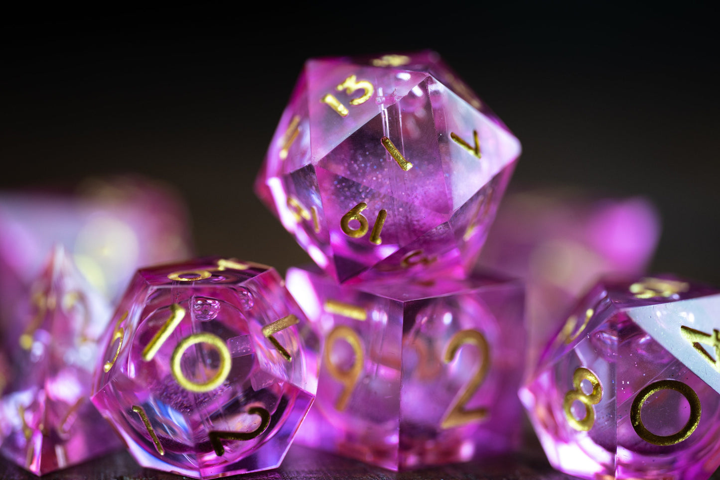 Pink Stardrop Liquid Core Dice Set: Sharp Edge Polyhedral Space Dice with Glitter - Premium DnD Dice for Dungeons and Dragons