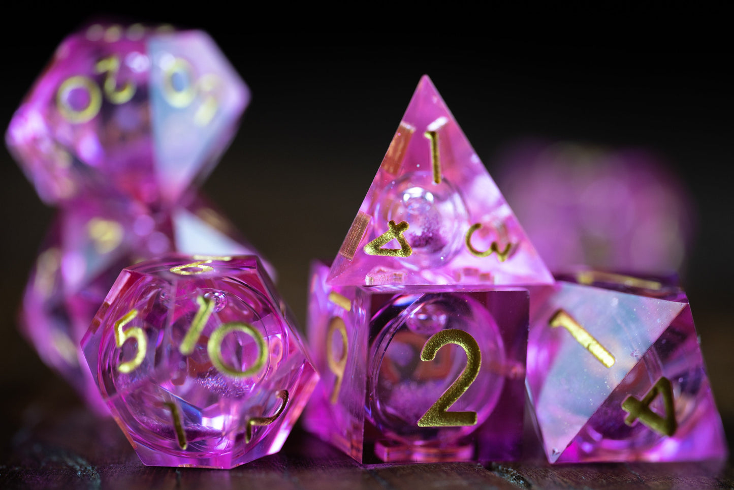 Pink Stardrop Liquid Core Dice Set: Sharp Edge Polyhedral Space Dice with Glitter - Premium DnD Dice for Dungeons and Dragons