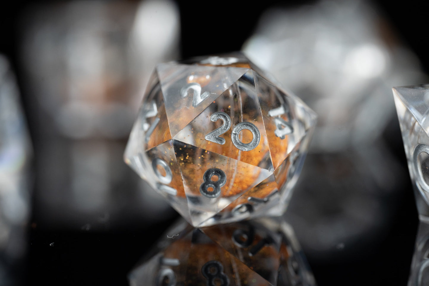 Amber Nova Liquid Core Dice Set: Orange Space Dice with Sharp Edges and Glitter - Premium Polyhedral DnD Dice for Dungeons and Dragons