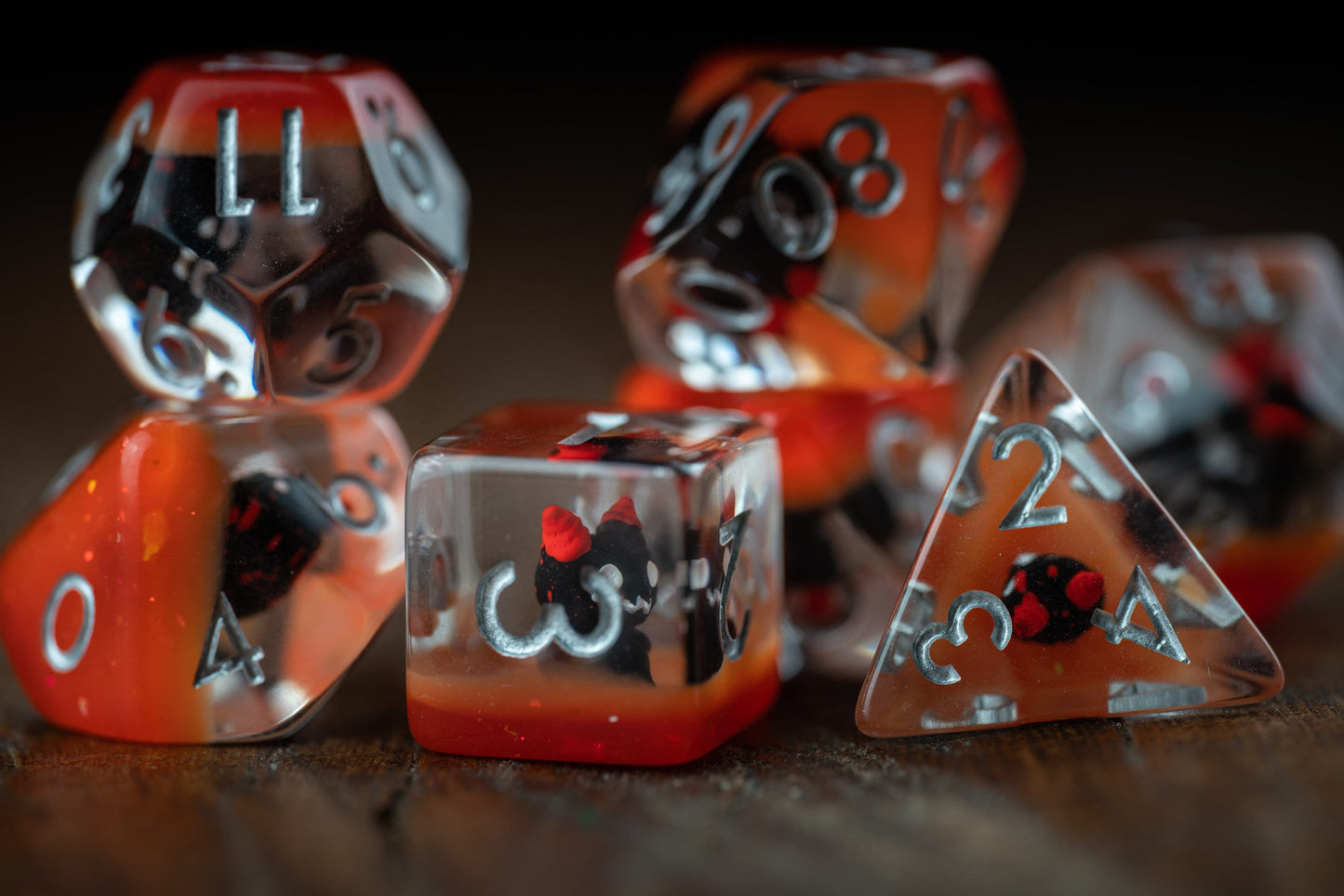 Baby Demon Cat Dice - Cute Black Cat Polyhedral DnD Dice Set - Ideal DnD Gifts for Cat Lovers