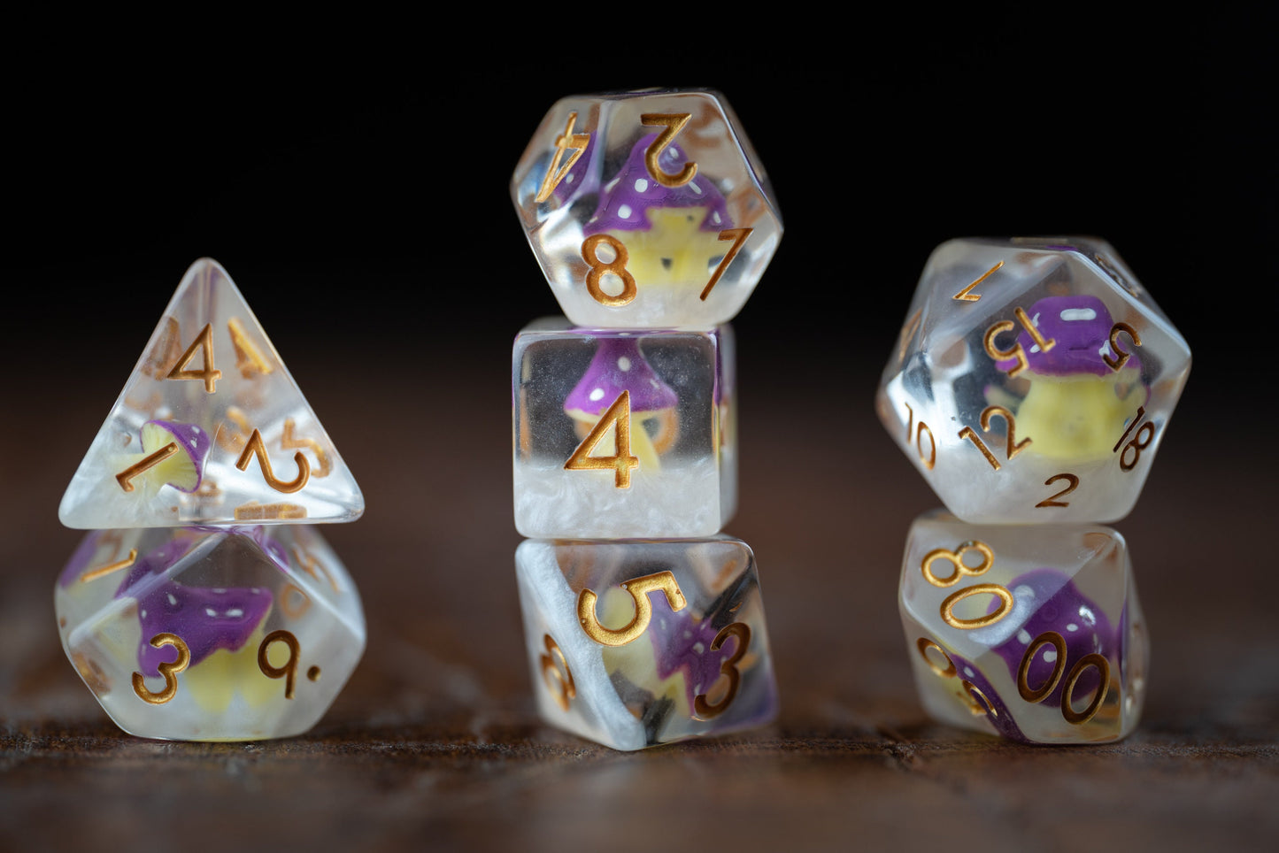 Shroom of Doom Purple Mushroom Dice Set: Cute Polyhedral DnD Dice for Druids - Unique Gift for Dungeons and Dragons Players