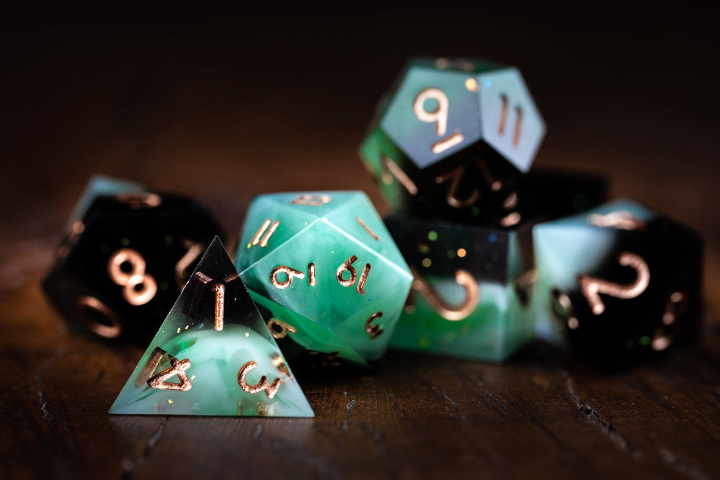 Nightfall Jade Polyhedral Dice Set: Pretty and Cute DnD Dice - Perfect Gift for Dungeons and Dragons Players