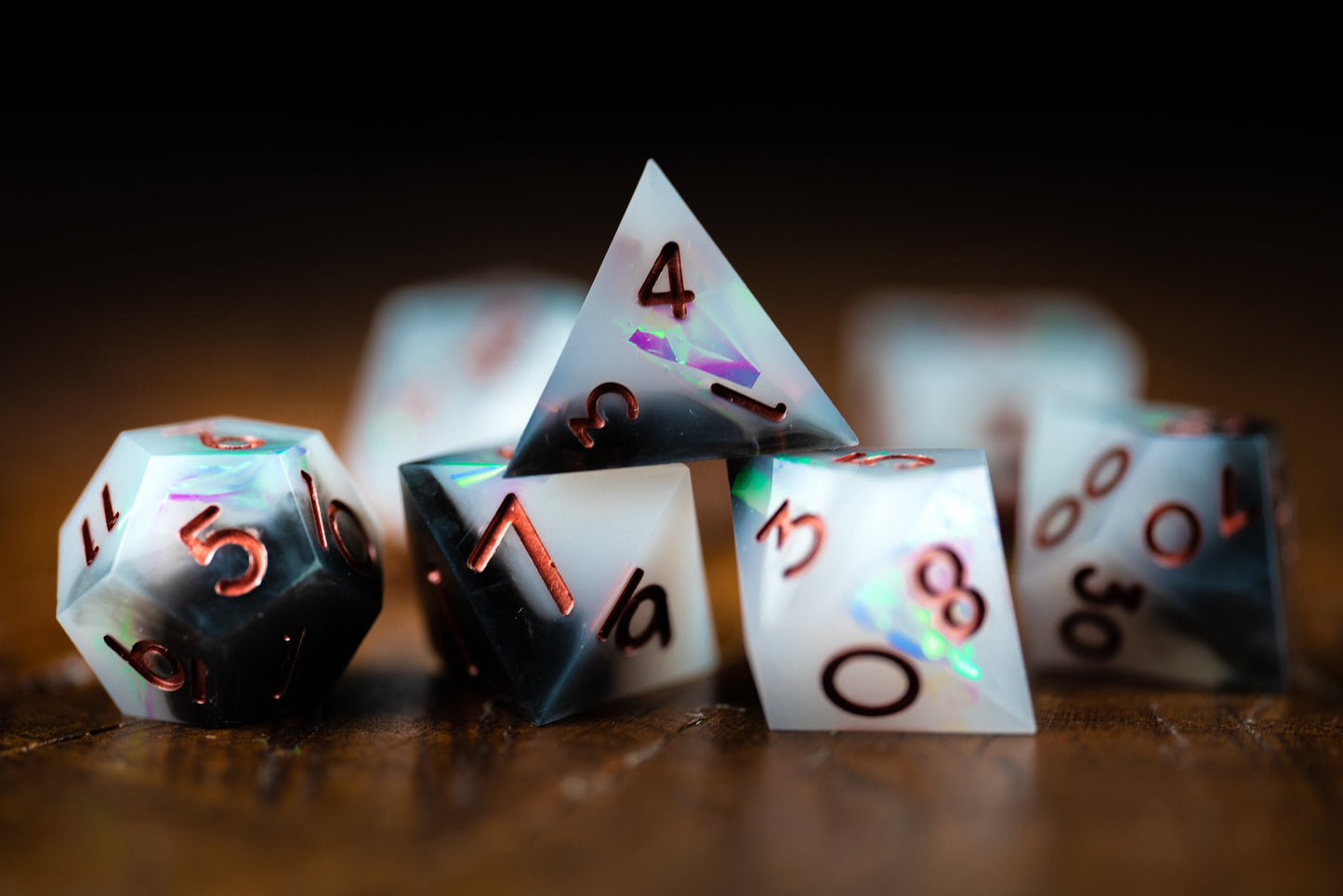 Obsidian Nebula Space Dice Set: Sharp Edge Resin Glitter Polyhedral Dice for DnD