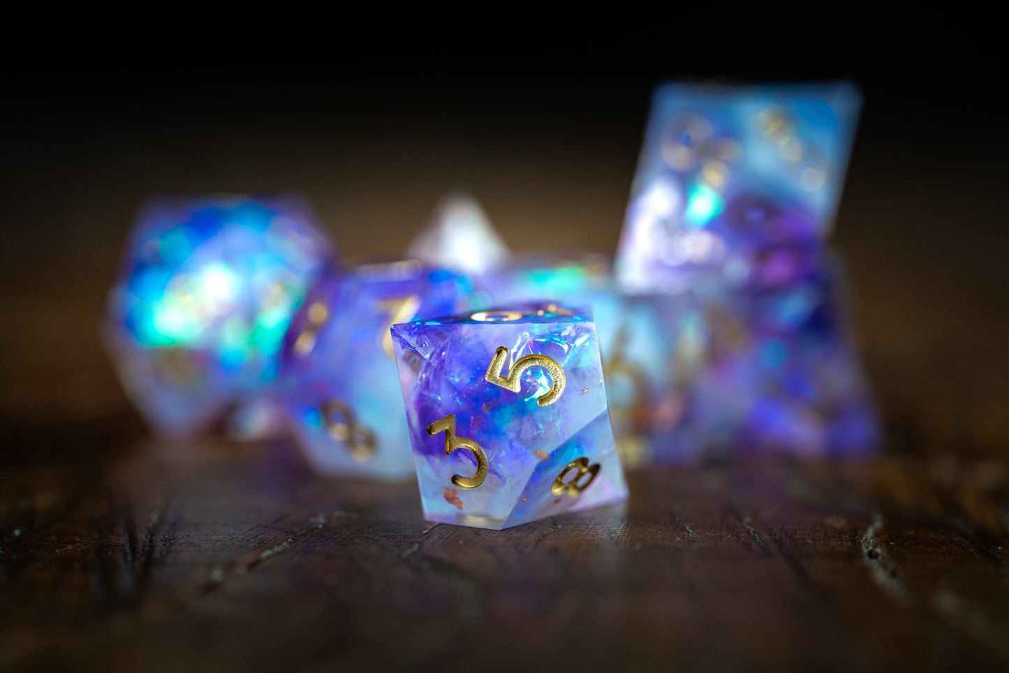 Purple Nebula Space Dice Set: Polyhedral Sharp Edge D&D Resin Galaxy Dice