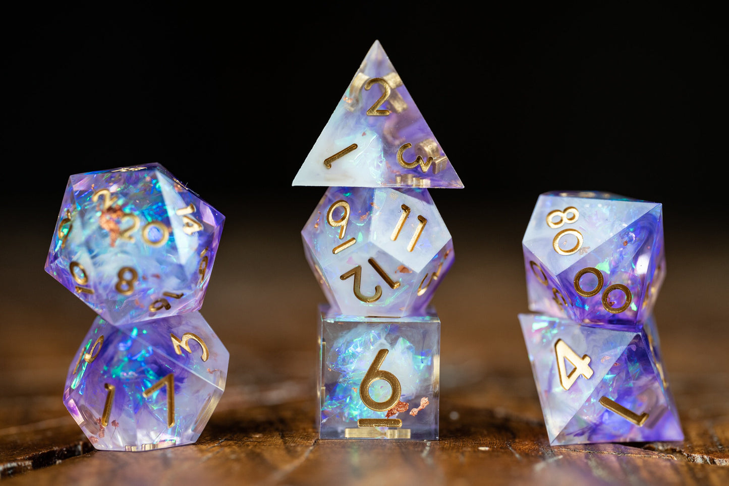 Purple Nebula Space Dice Set: Polyhedral Sharp Edge D&D Resin Galaxy Dice