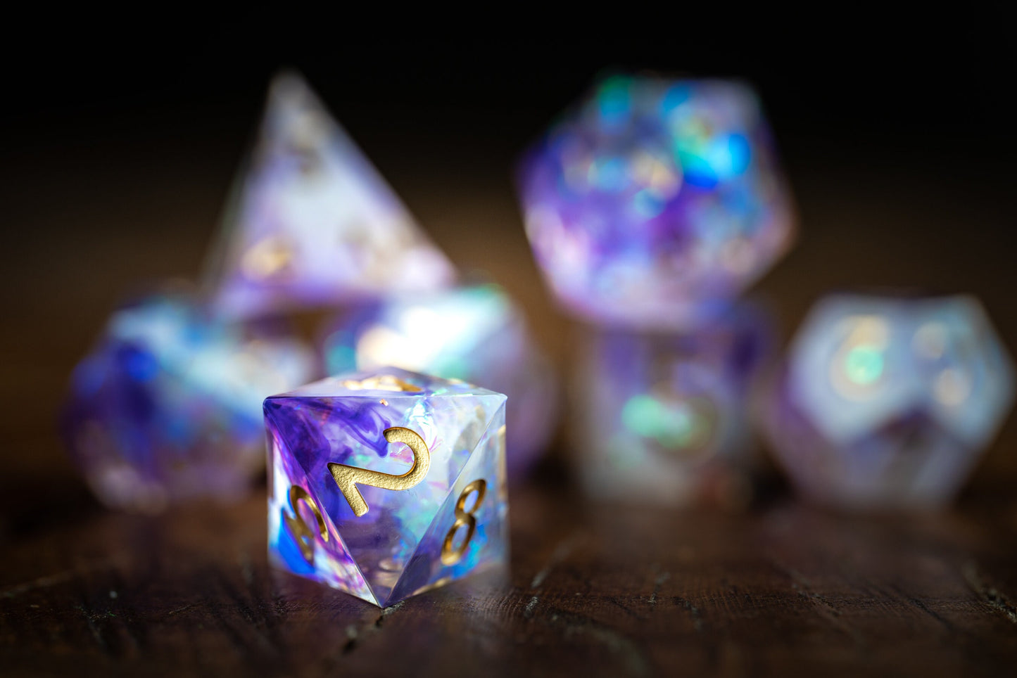 Purple Nebula Space Dice Set: Polyhedral Sharp Edge D&D Resin Galaxy Dice