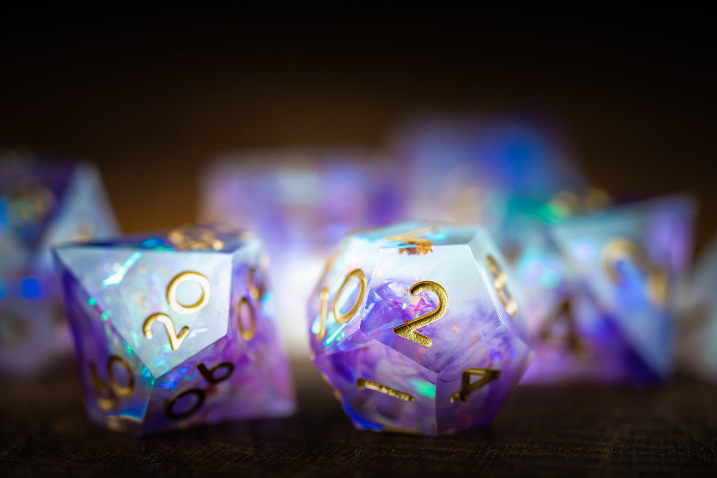 Purple Nebula Space Dice Set: Polyhedral Sharp Edge D&D Resin Galaxy Dice