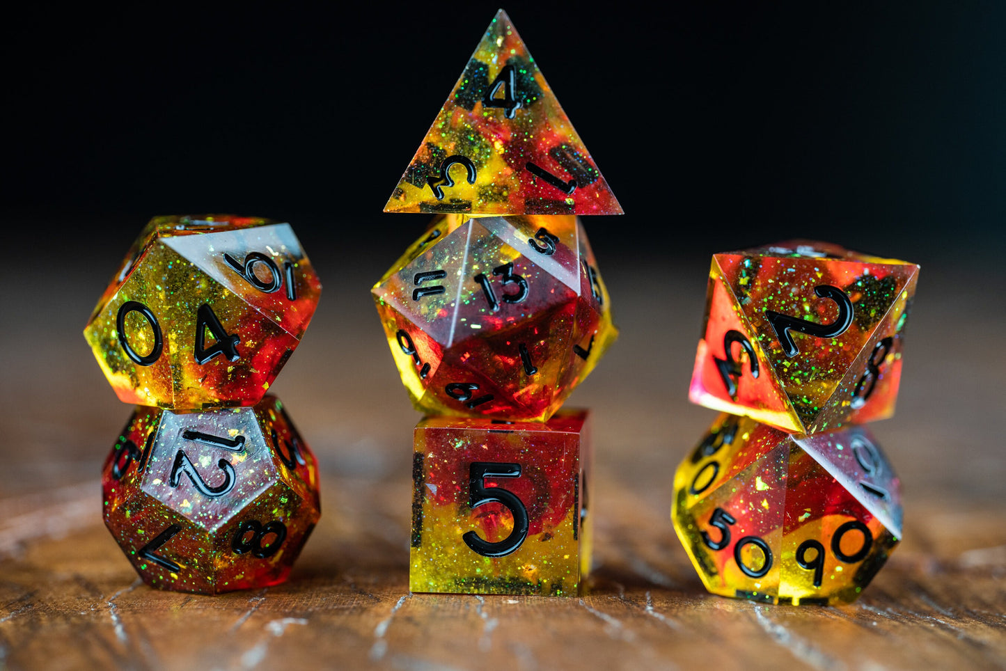 Burning Star Polyhedral Space Dice Set: Sharp Edge Resin Galaxy Dice for D&D Adventures