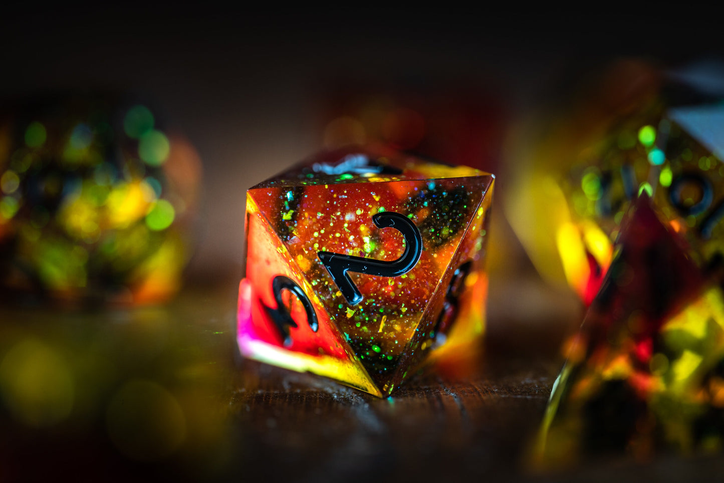 Burning Star Polyhedral Space Dice Set: Sharp Edge Resin Galaxy Dice for D&D Adventures