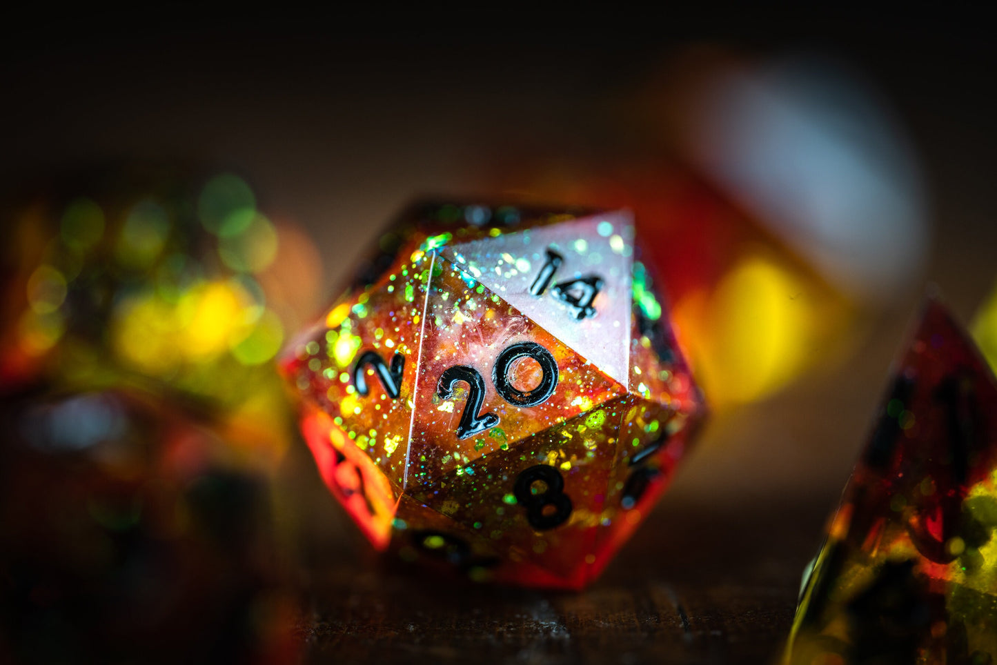 Burning Star Polyhedral Space Dice Set: Sharp Edge Resin Galaxy Dice for D&D Adventures