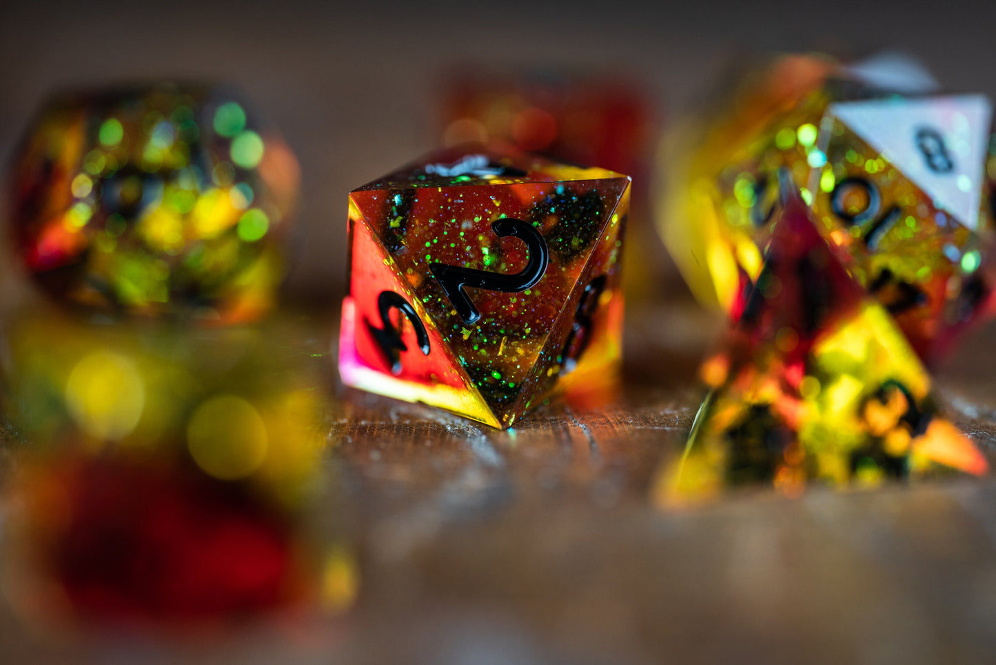 Burning Star Polyhedral Space Dice Set: Sharp Edge Resin Galaxy Dice for D&D Adventures