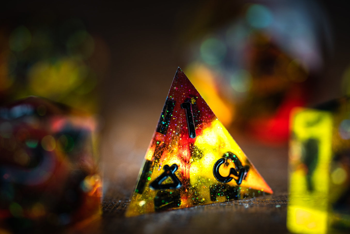 Burning Star Polyhedral Space Dice Set: Sharp Edge Resin Galaxy Dice for D&D Adventures