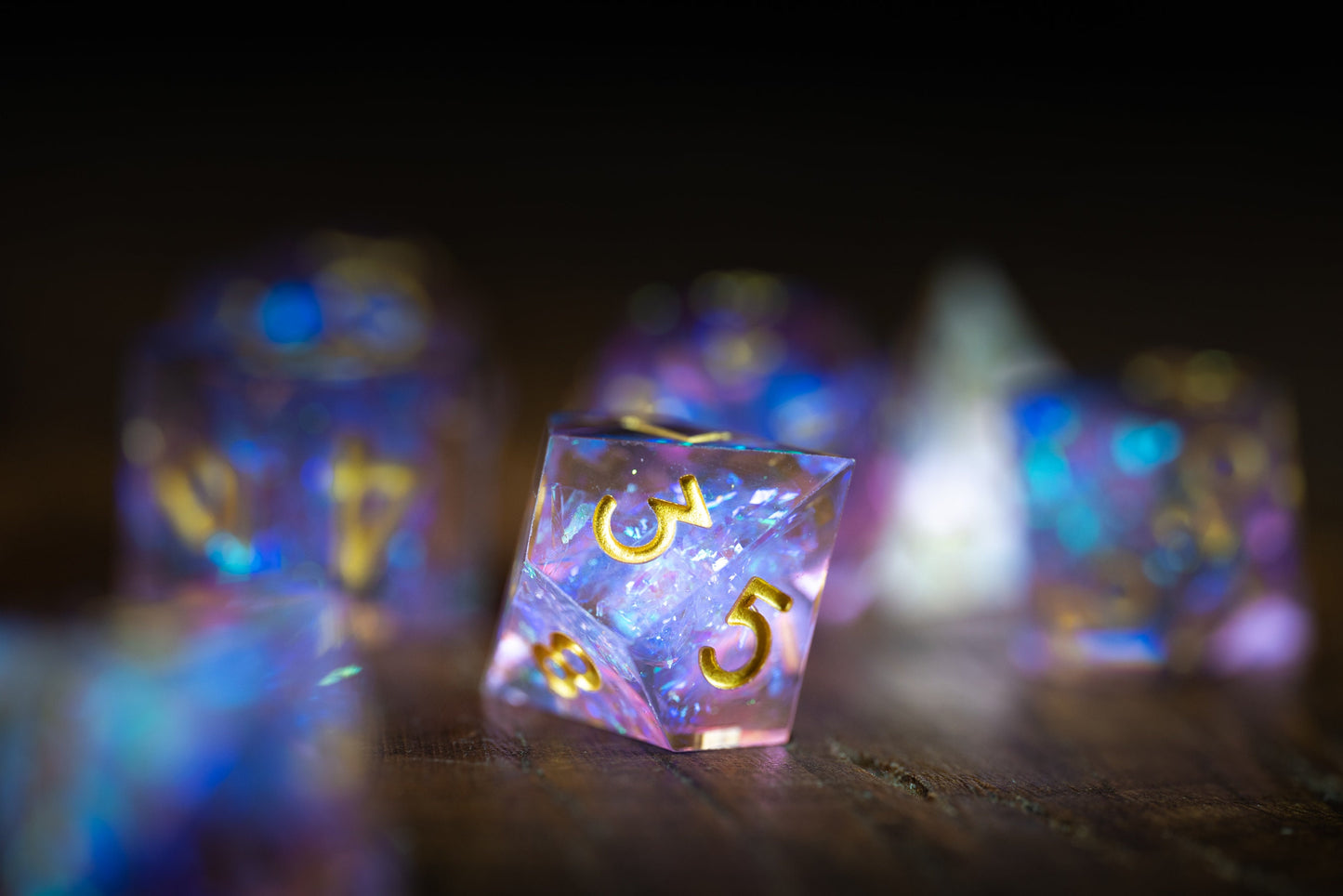 Cosmic Blush Space Dice Set: Polyhedral Sharp Edge Resin Galaxy Dice for D&D Adventures in Pink