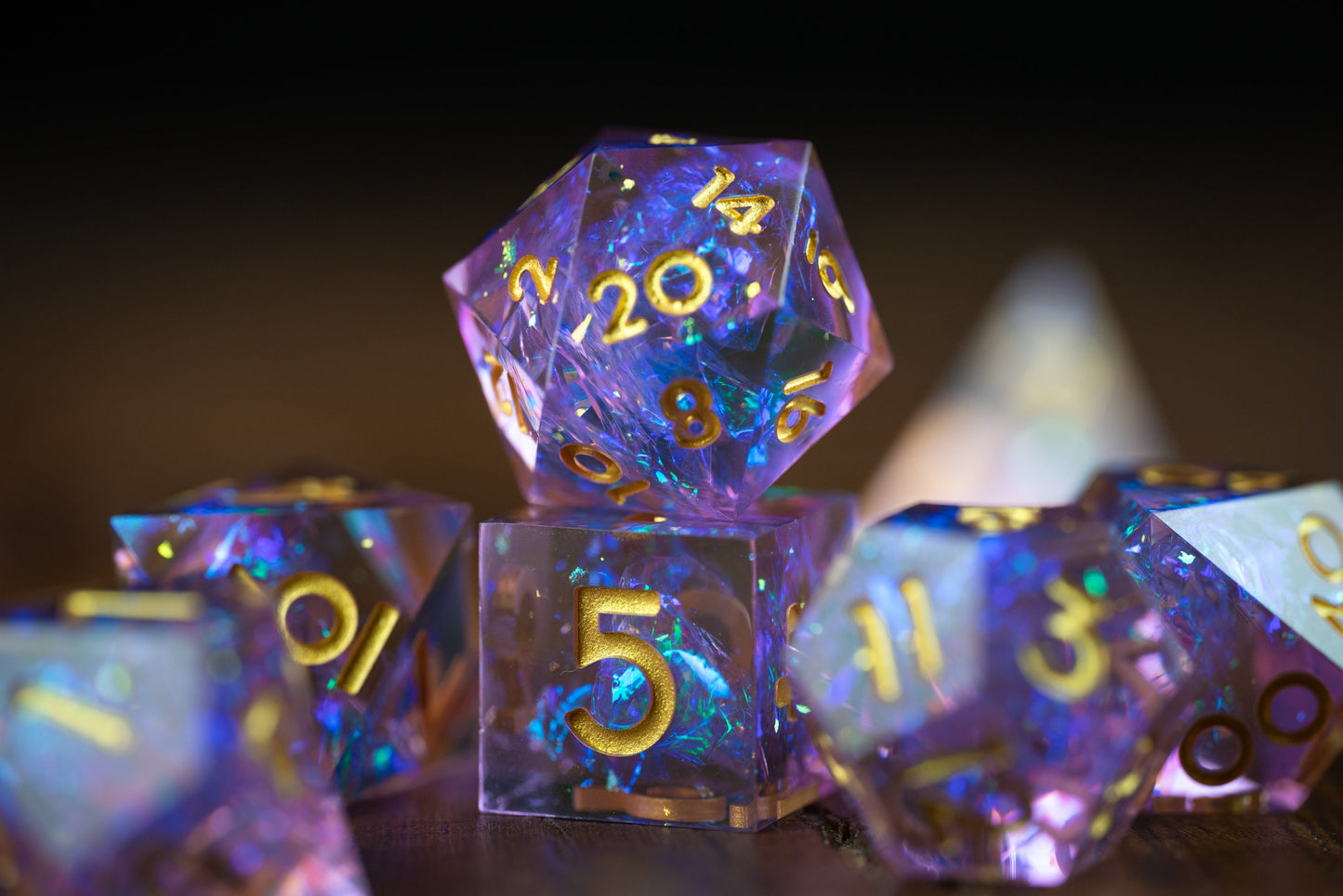 Cosmic Blush Space Dice Set: Polyhedral Sharp Edge Resin Galaxy Dice for D&D Adventures in Pink