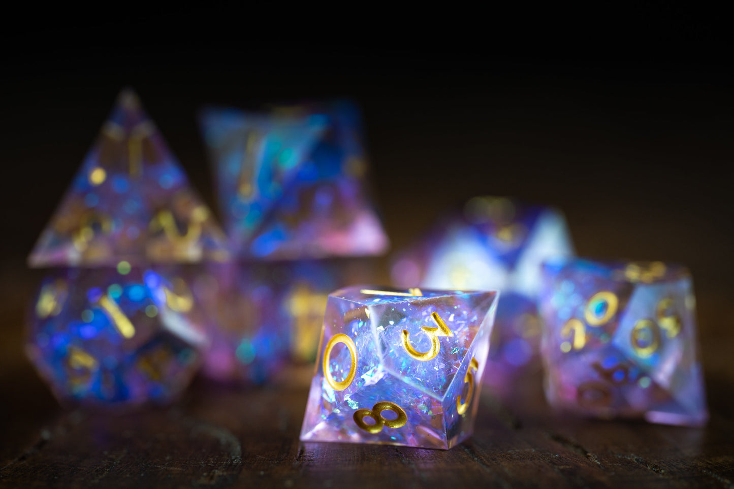 Cosmic Blush Space Dice Set: Polyhedral Sharp Edge Resin Galaxy Dice for D&D Adventures in Pink