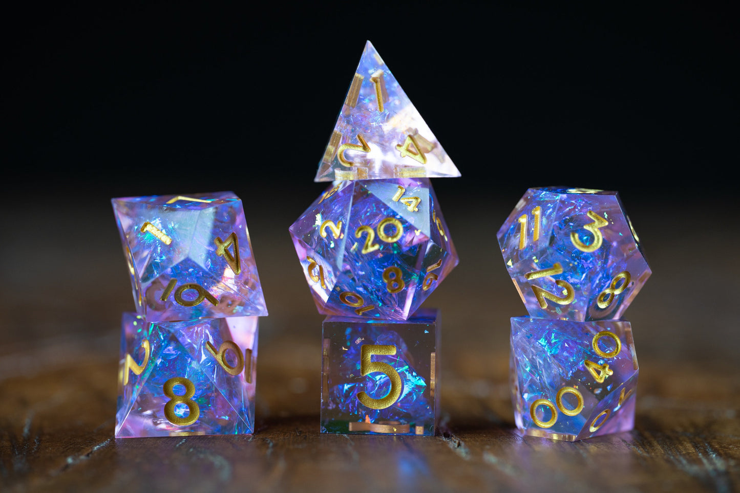 Cosmic Blush Space Dice Set: Polyhedral Sharp Edge Resin Galaxy Dice for D&D Adventures in Pink