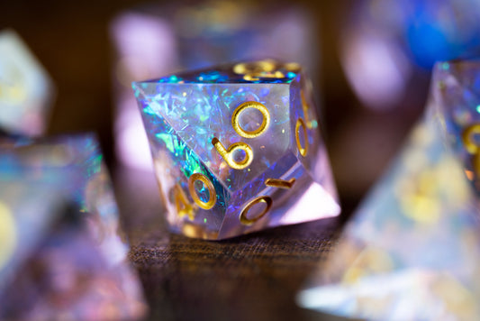 Cosmic Blush Space Dice Set: Polyhedral Sharp Edge Resin Galaxy Dice for D&D Adventures in Pink