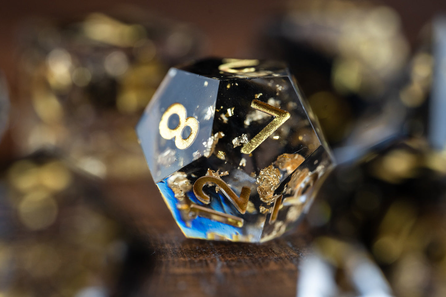 Galaxy Glitter: Polyhedral Dice Set for DnD & TTRPG - Sharp Edge Resin Dice in Black and Gold