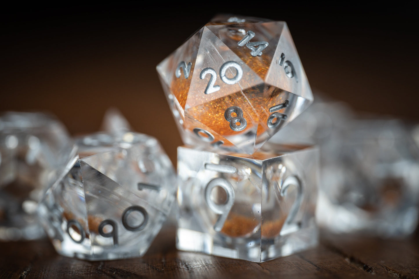 Amber Nova Liquid Core Dice Set: Orange Space Dice with Sharp Edges and Glitter - Premium Polyhedral DnD Dice for Dungeons and Dragons