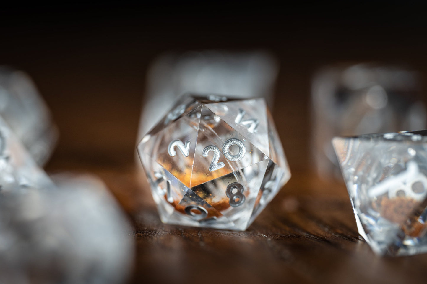 Amber Nova Liquid Core Dice Set: Orange Space Dice with Sharp Edges and Glitter - Premium Polyhedral DnD Dice for Dungeons and Dragons