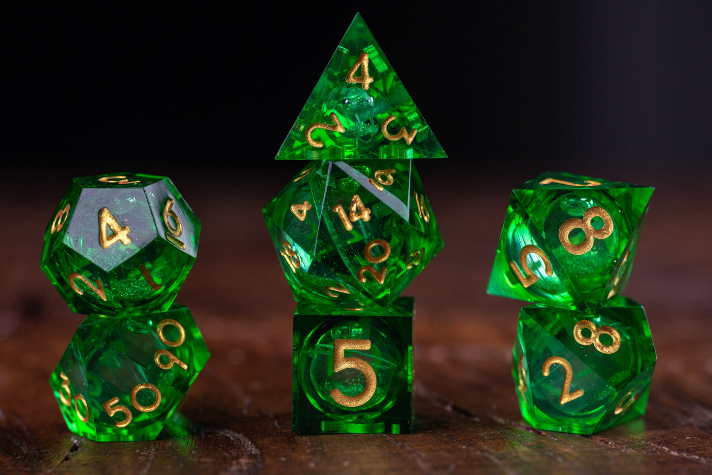 Galactic Emerald Liquid Core Dice Set: Green Space Dice with Sharp Edges and Glitter - Premium Polyhedral DnD Dice for Dungeons and Dragons