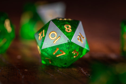 Galactic Emerald Liquid Core Dice Set: Green Space Dice with Sharp Edges and Glitter - Premium Polyhedral DnD Dice for Dungeons and Dragons