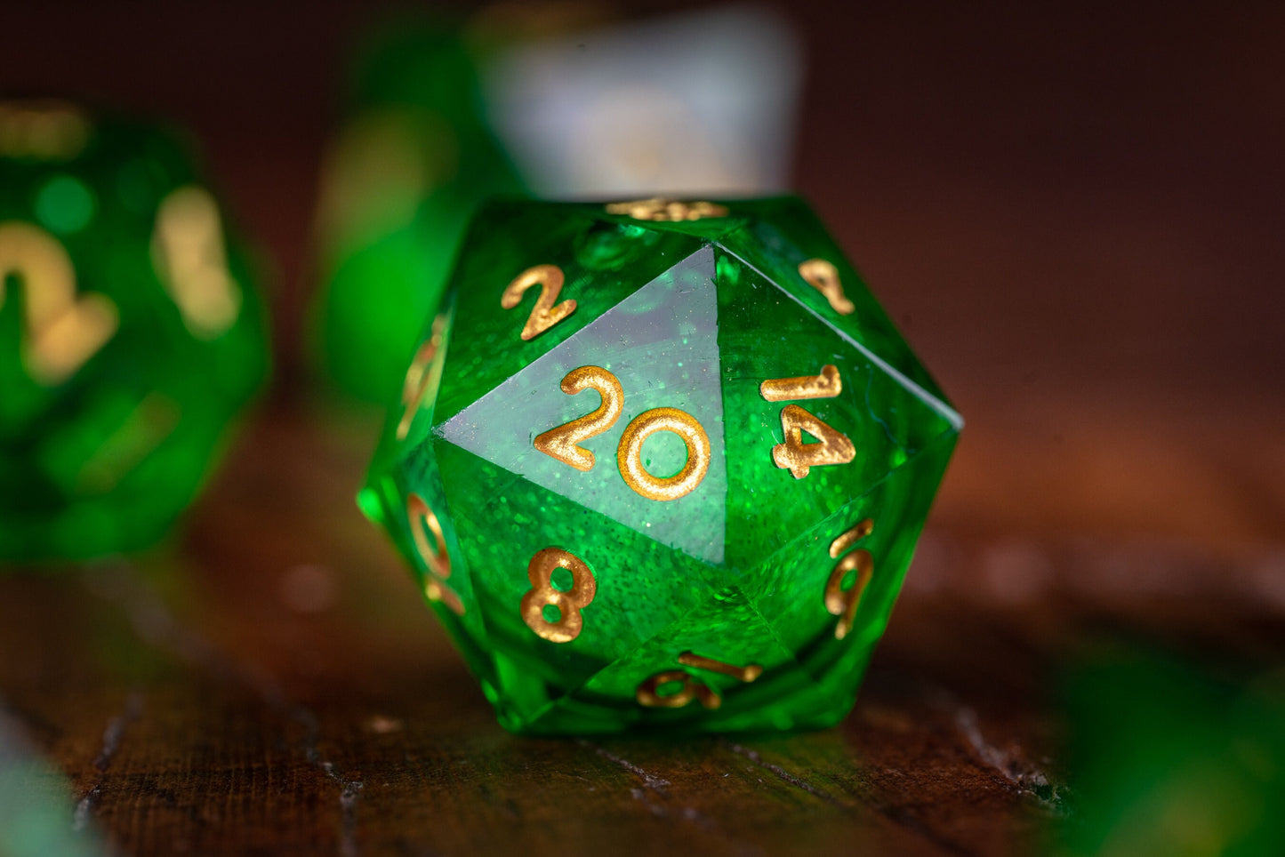 Galactic Emerald Liquid Core Dice Set: Green Space Dice with Sharp Edges and Glitter - Premium Polyhedral DnD Dice for Dungeons and Dragons