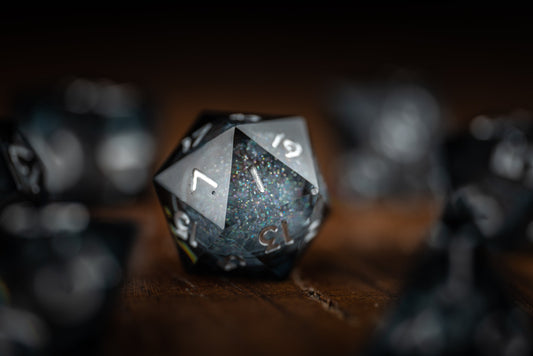 Shadow Nebula Black Dice Set: Sharp Edge Polyhedral Liquid Core Dice with Glitter - Premium Space DnD Dice for Dungeons and Dragons